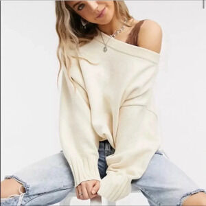 Free People Street Fair Tunic Sweater Ivory White Knit Long Sleeve Winter